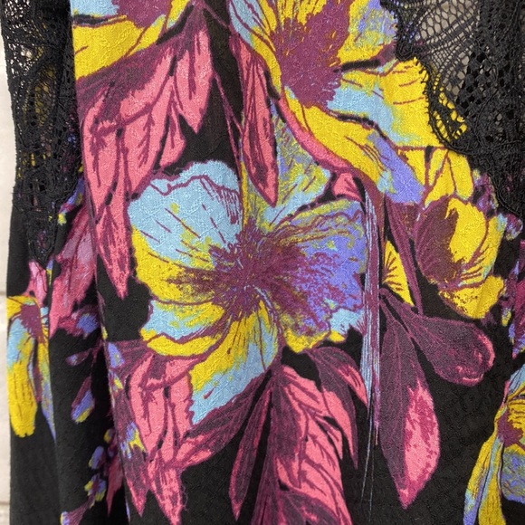 Free People Marsha Printed Lace Neck Onyx Combo Black High Neck Floral Dress XS - Picture 8 of 11